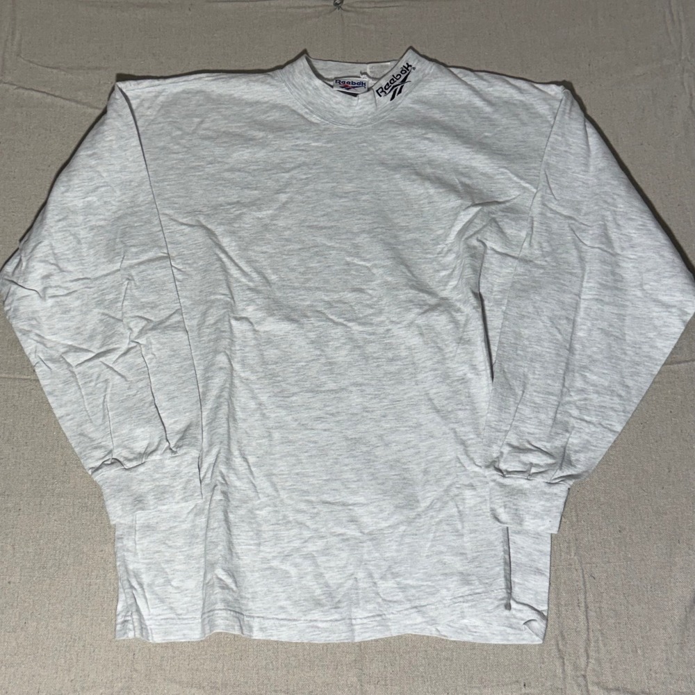 Vintage Reebok Mock Neck Long Sleeve T-Shirt Gray Embroidered Logo Mens Large
